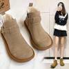 Fleece Winter Warm Snow Boots for Women To Wear 2025 New Ugly Cute Big Head Birkenstocks Flat Non-slip Cotton Shoes