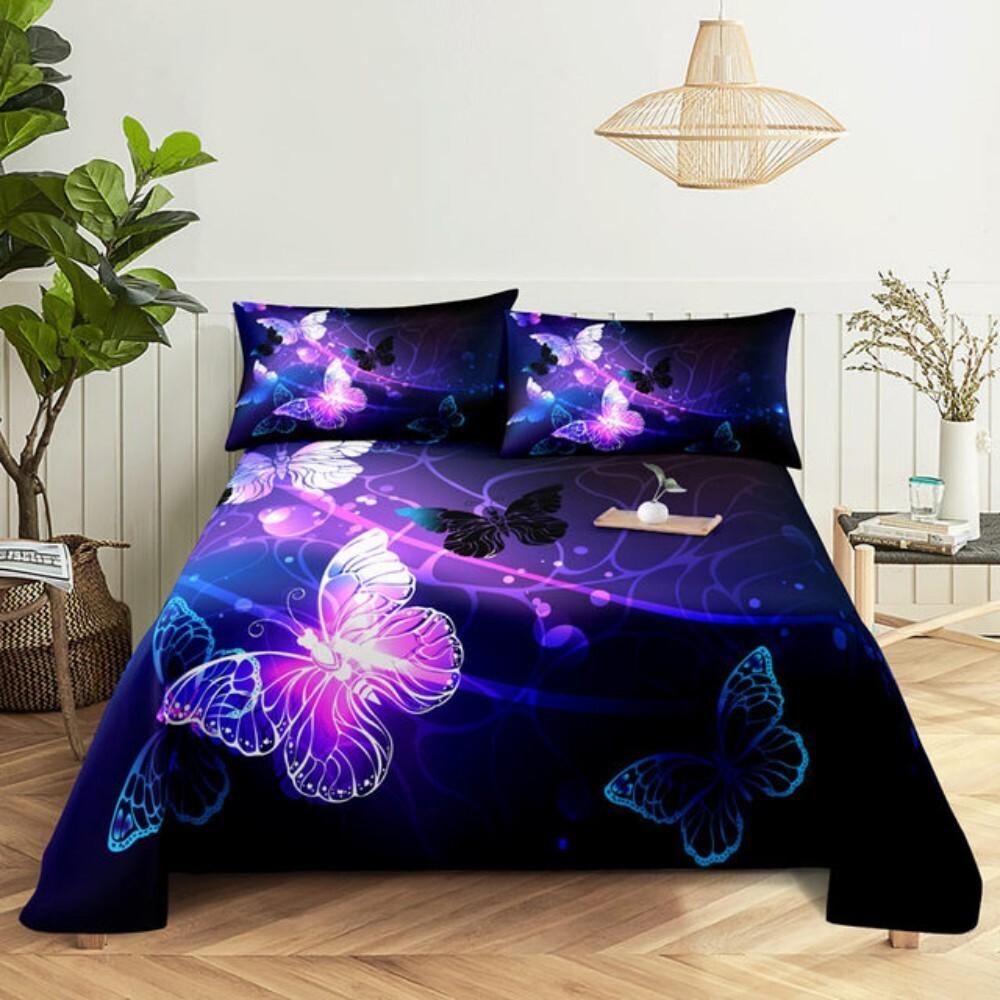 Purple Bedding Set Bed Sheet Linens Pillow Case Queen King Size Lanvender Butteryfly for Bedroom Soft Twin Full Single Double