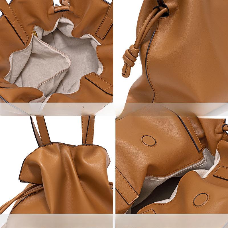 Enkel og moteriktig kuskinnveske Ekte skinn Dameveske Plissert veske Skulderveske Tote-veske