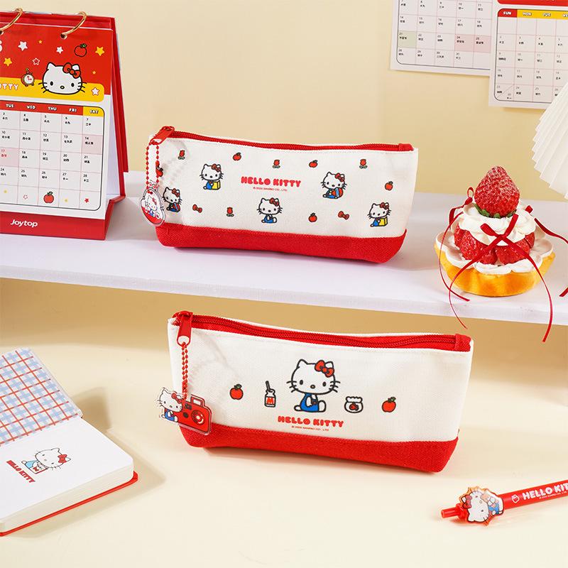Genuine Hello Kitty Canvas Pencil Case – Large Capacity & Cute Cartoon Design for Students