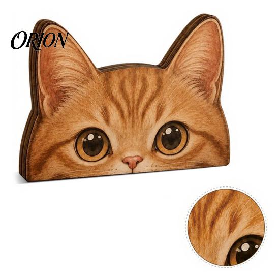 Healing Cat Desk Companions Peeking Orange Wooden Figurine, Cute Head Decoration, Handmade Decorative Pieces for Tabletop Natural Wood Ornament, Gift