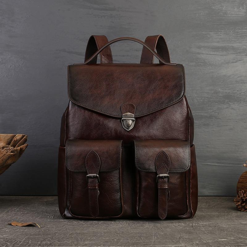 

Рюкзак из коровьей кожи первого слоя, мужской, для отдыха и путешествий, винтажный, большой вместимости, из натуральной кожи, с замком кофейный