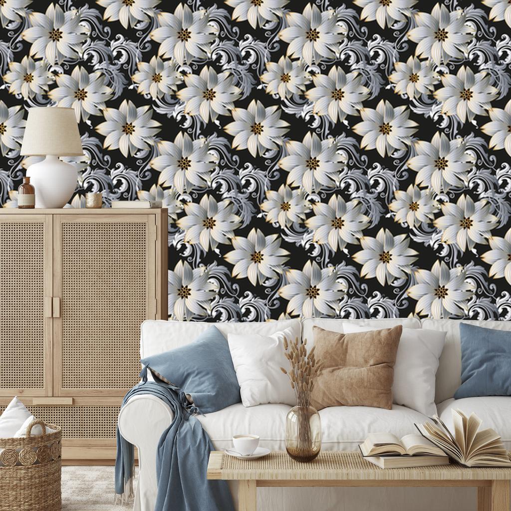 3D Wallpaper Optical Flowers and Leaves for Living Room and Bedroom 50x1000