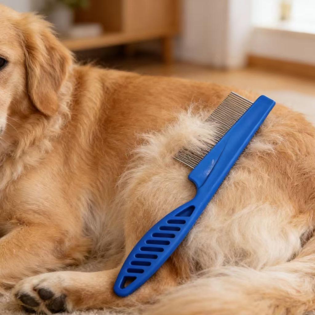 Eco-Friendly Simple Style Stainless Steel Pins Plastic Handle Comb for Dogs & Cats Flea Lice Nit Tick Cleaning Removes Hair/Fur