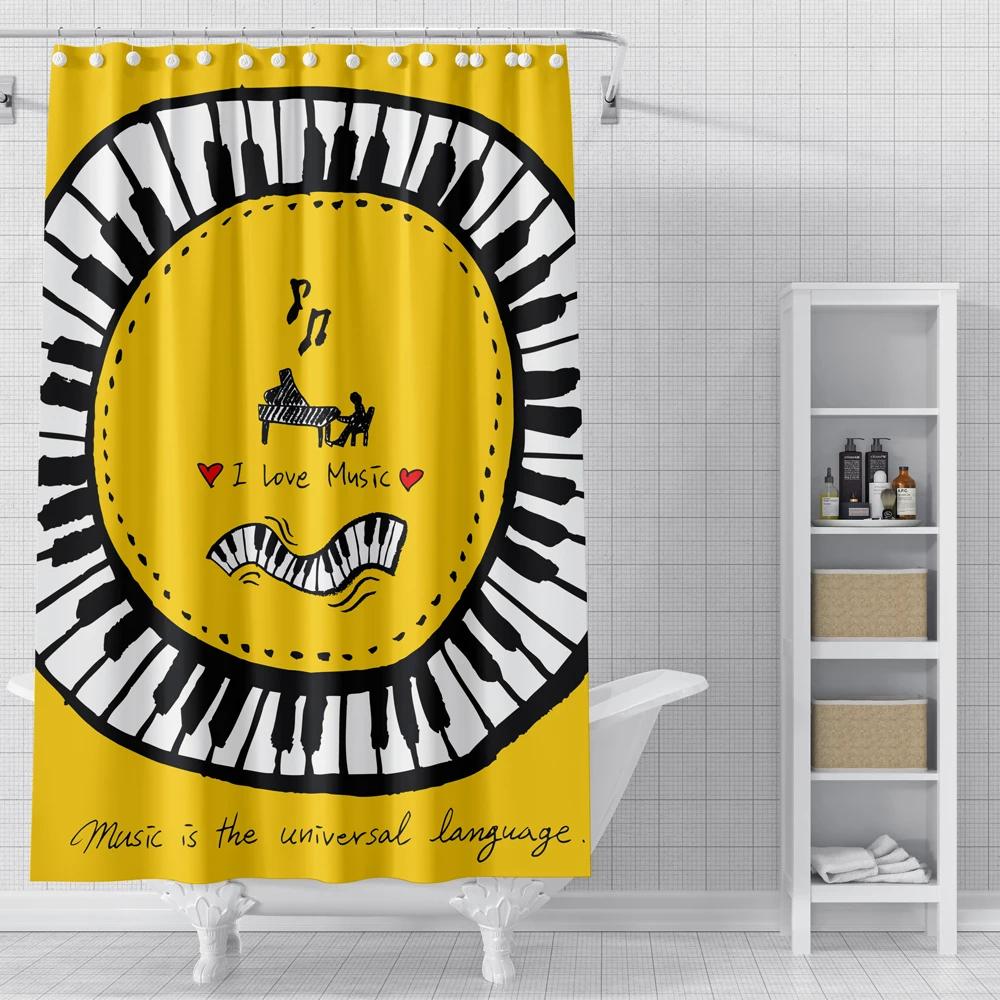 Piano Key Music Shower Curtain For Bathroom Musical Notes Waterproof Bathroom Shower Curtain Romantic Elegant Bath Bathtub Decor