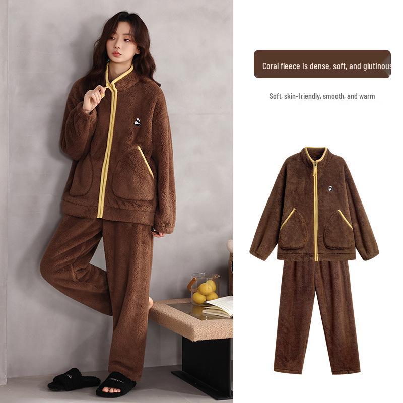 Women s Double-Sided Coral Fleece Pajama Set - Winter Fur, Loose Fit, Two-Piece Home Wear XL
