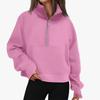 Women's Raglan Sleeve Fleece Loose Coat - Half-Zip Stand Collar Sweatshirt for Autumn and Winter