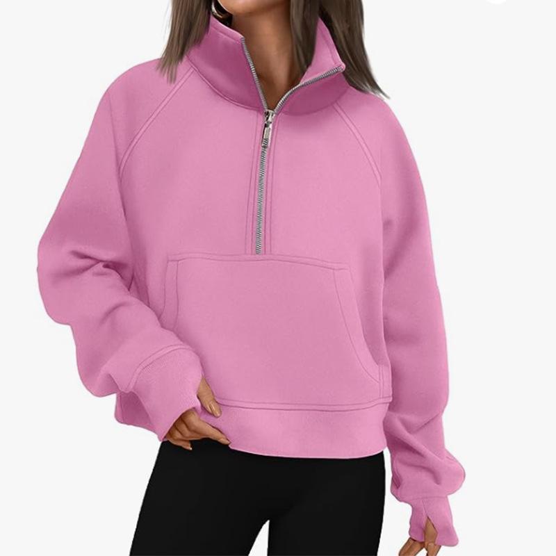 Women's Raglan Sleeve Fleece Loose Coat - Half-Zip Stand Collar Sweatshirt for Autumn and Winter