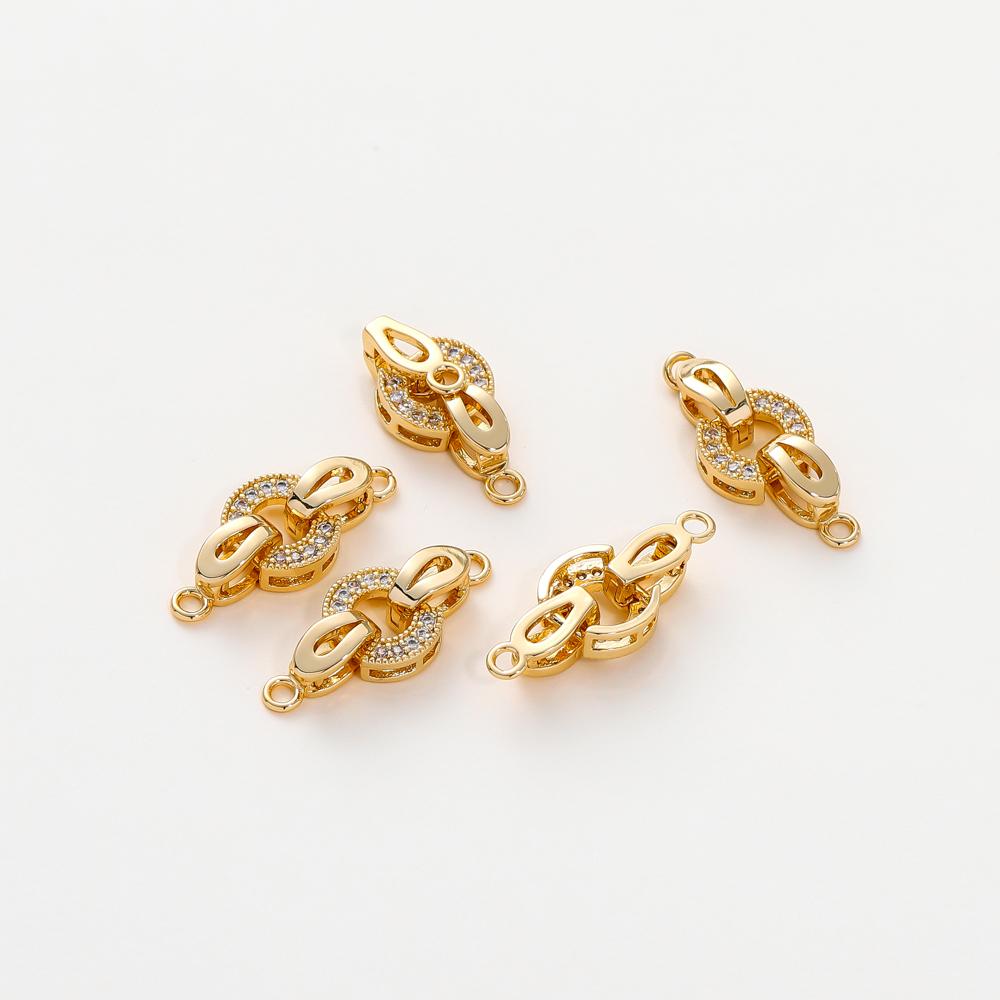 14k 18K Gold Plated Copper Metal Inlaid Zircon Round Fastener Clasps DIY Pearl Jewelry Beading Connector For Jewelry Making