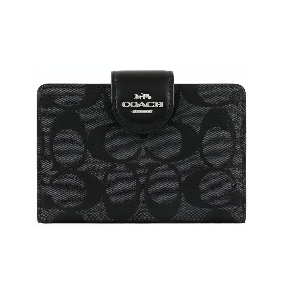 Coach Corner Zip Classic Fashion Monogram Corner Zip PVC Wristlet Clutch Mahjong Wallet Women clutch Charcoal C0082-SVDK6