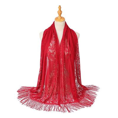 European & American Solid Color Lace Tassel Silk Hijab Scarf - Summer Shawl for Women