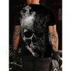 Kortärmad Sommar T-shirt i Plusstorlek Herr Outfit Svart Skalle Huvud 3d Tryck T-shirts Herr Casual Sportkläder T-shirt Manlig