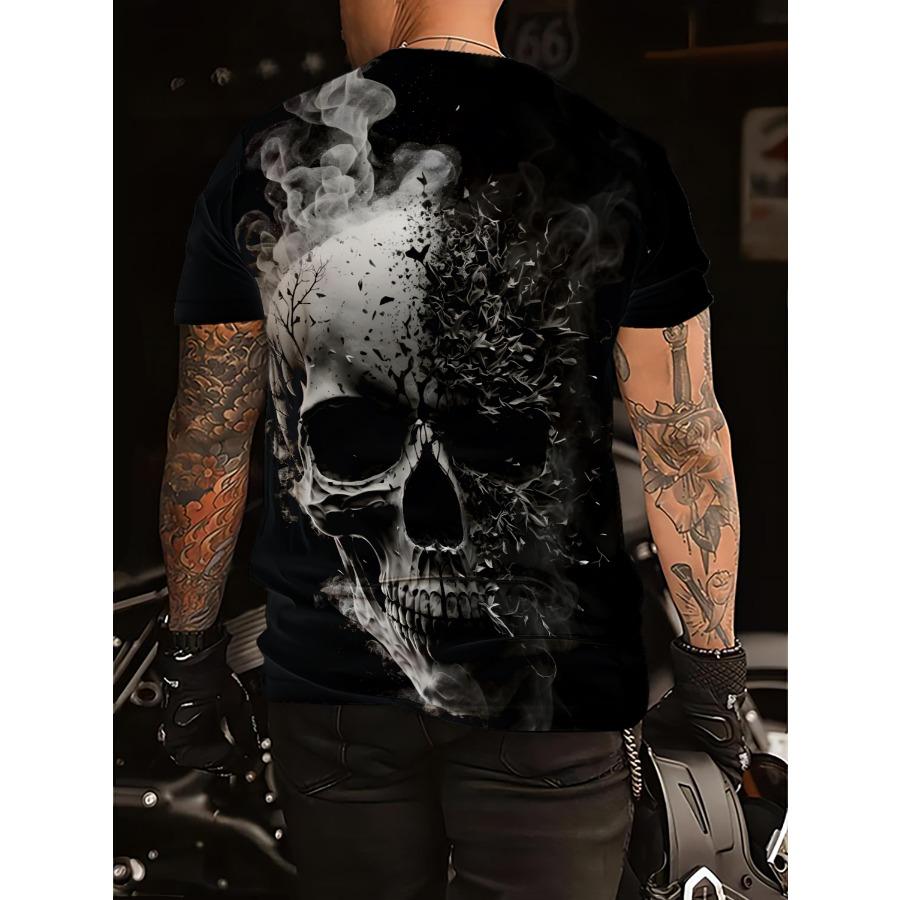 Kortärmad Sommar T-shirt i Plusstorlek Herr Outfit Svart Skalle Huvud 3d Tryck T-shirts Herr Casual Sportkläder T-shirt Manlig