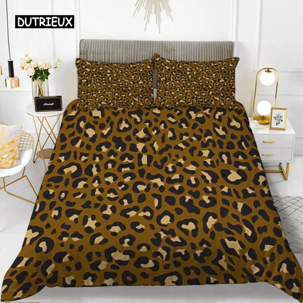 Leopard Print Duvet Cover Set Queen Size Girl Colorful Cheetah Print Bedding Set Polyester Wild Animal Theme Comforter Cover Set  three-piece set