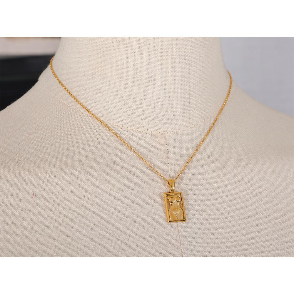 Eetit Statement Body Square Pendant Stainless Steel Statement Necklace Gold Color Texture Metal Personalized Jewelry 2023