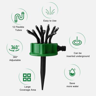 Garden Sprinkler Multi-Tips Lawn Sprinkler Head Nozzle 12 Flexible Spray Nozzles 360 Degree Rotating Lawn Sprinkler Outdoor Garden Patio Water Sprayer