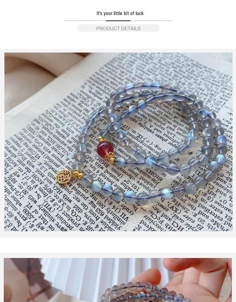 Natural Gray Moonstone Labradorite Aquamarine Triple Beaded Bracelet Necklace for Women - High Shine