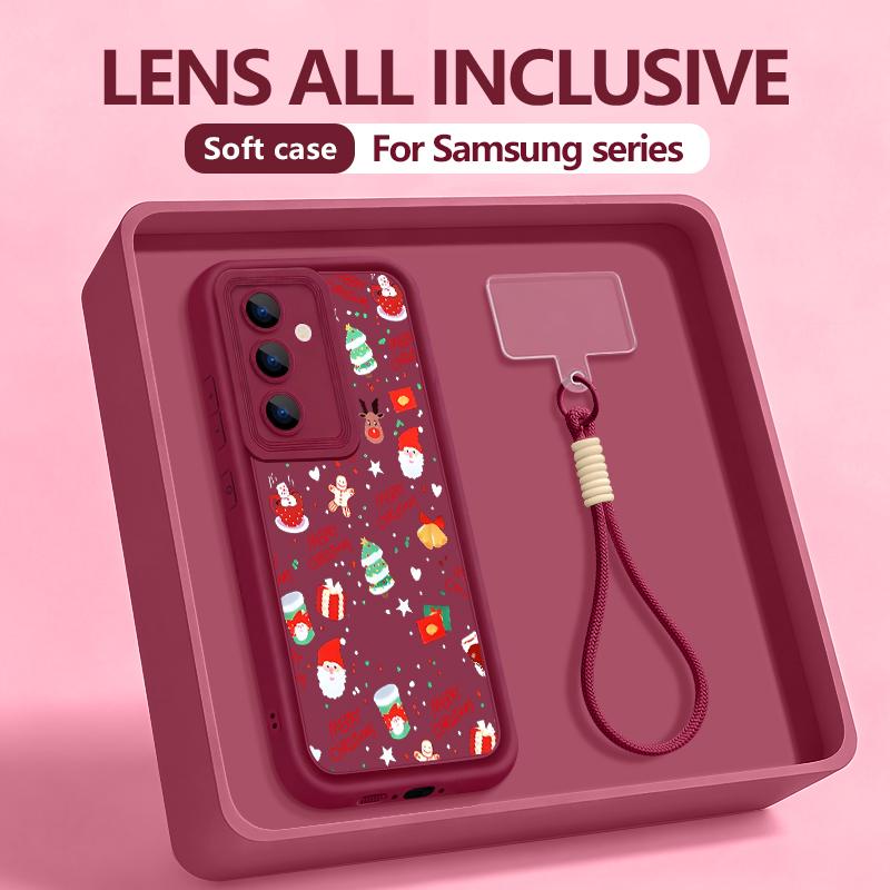 Christmas Pattern Lanyard Case For Samsung Galaxy S25 S23 S22 S24 Ultra S24 S25 FE A17 A56 A16 A55 A15 A36 A25 5G Soft TPU Cover