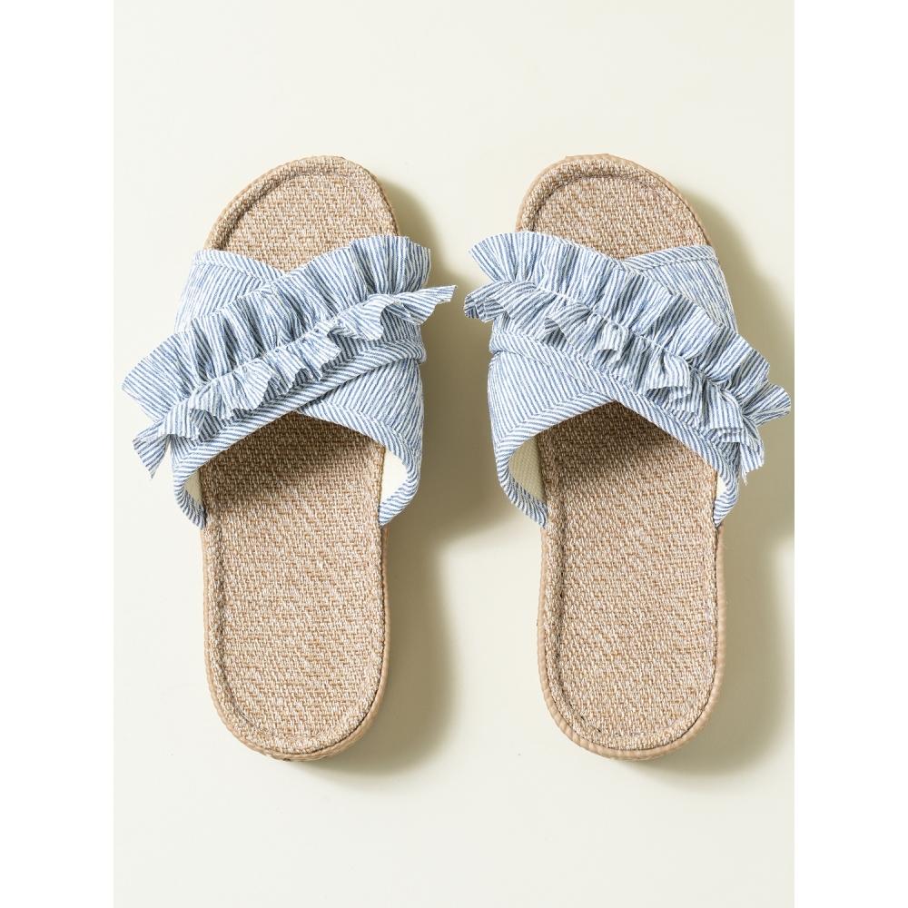 Daiso Chunky Oblique Frill Linen Slippers 250 Mm