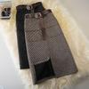 Plaid Skirt Female Autumn High Waist Pocket Split Mid-length Skirts Korean One-step Plus Size Skirt
