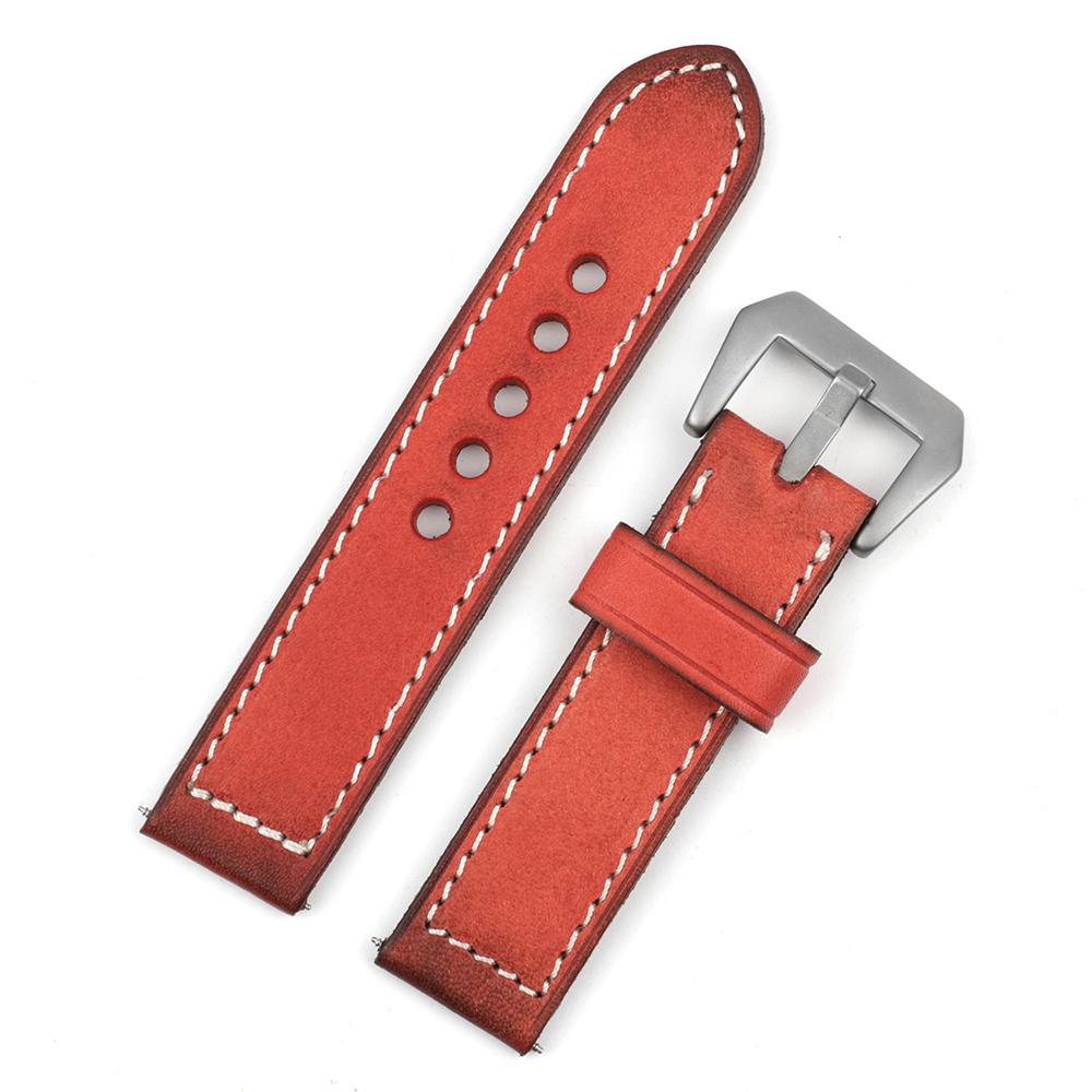 Vintage Genuine Leather Watch Bands 20mm 22mm 24mm Handmade Stitching Watch Strap Replacement Women Men Cowhide Wristband Belts