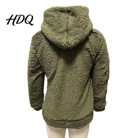 Casual Warm Jacket Women Full Zip Fleece Hoodie Solid Color Hooded for Coat with Pockets Fall Winter Loose Fit Daily Wear