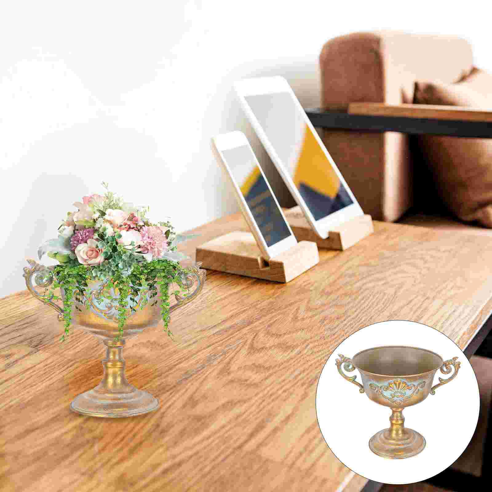 

Стол Винтажная ваза для комнатных растений Железная садовая урна Кашпо Европейский стиль Цветочное ведро золотистый