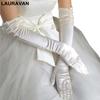 1 Paar Braut Braut Hochzeitshandschuhe Rot Schwarz Weiß Elfenbein Lang Perlenbesetzt Satin Elegant für Damen Finger gants mariage luvas de noiva