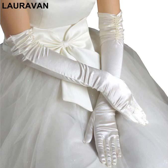 1 Paar Braut Braut Hochzeitshandschuhe Rot Schwarz Weiß Elfenbein Lang Perlenbesetzt Satin Elegant für Damen Finger gants mariage luvas de noiva
