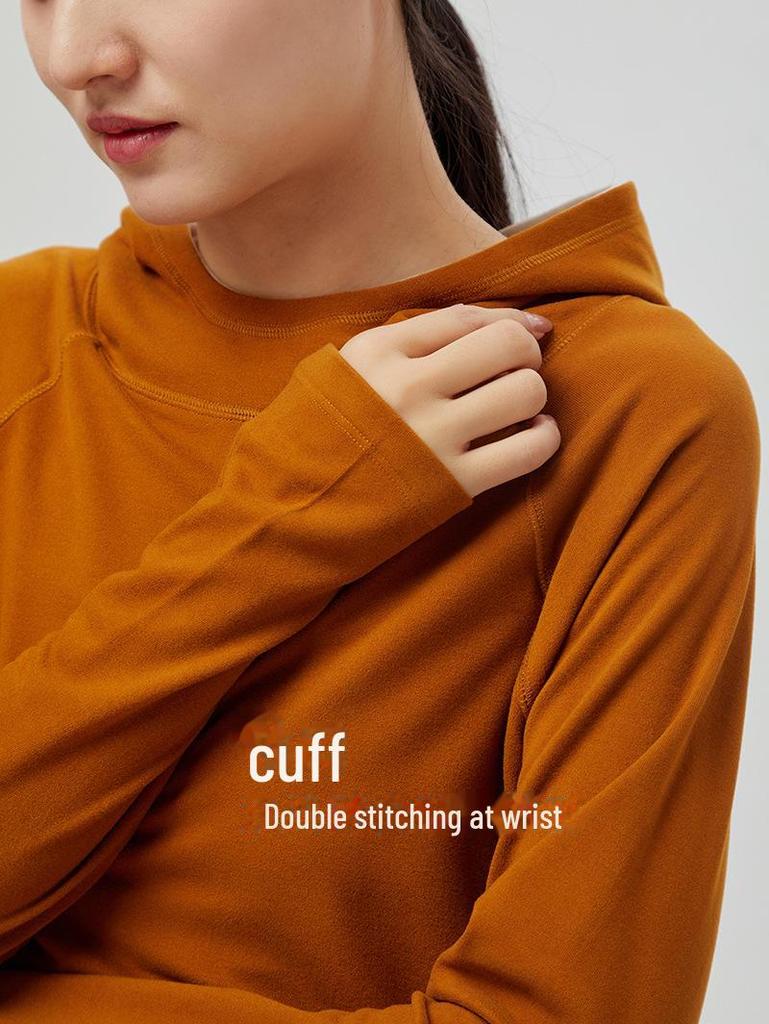 Women's Warm Ginger Velvet Hoodie: Versatile Spring/Autumn Solid Color Top