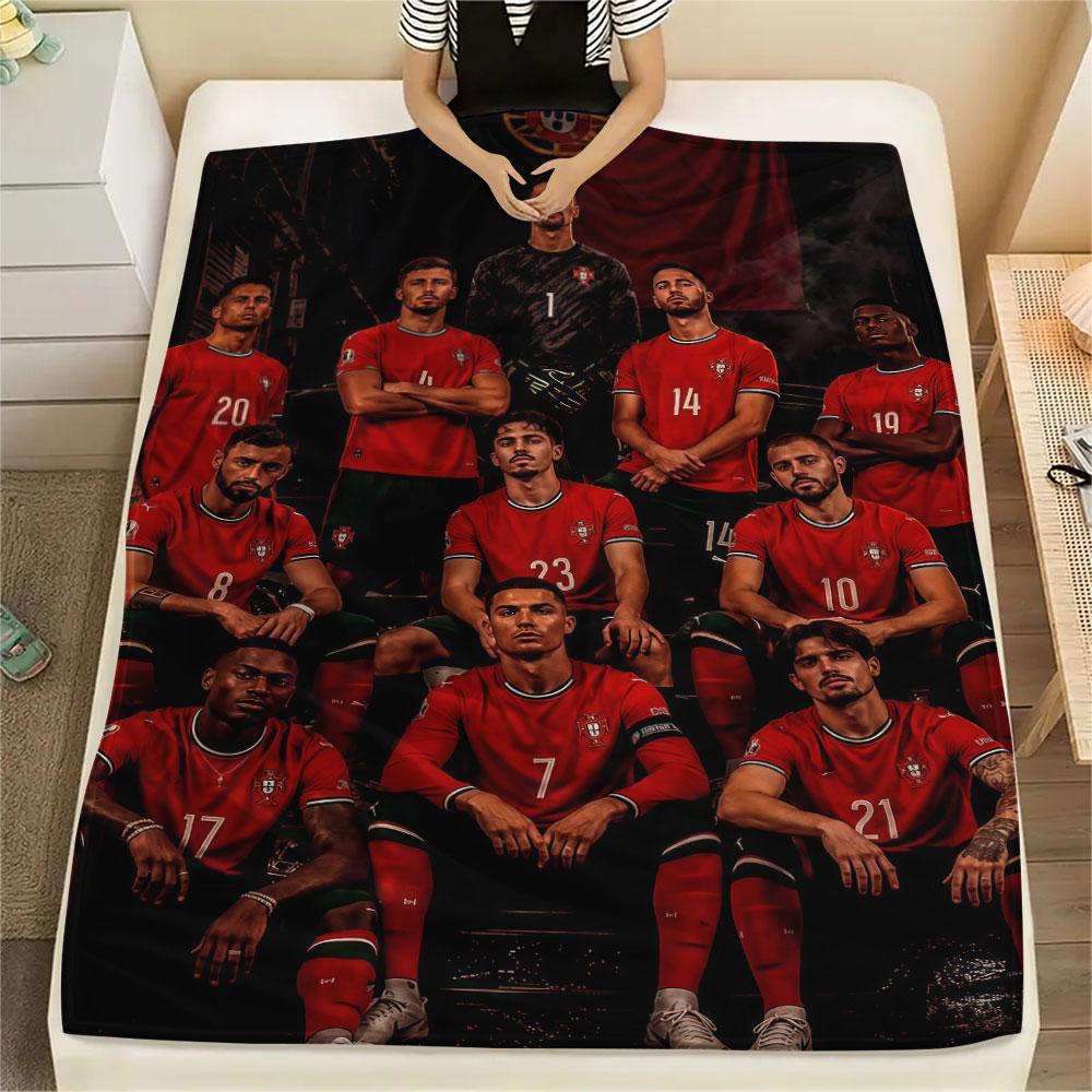 1PC Portugal National Football Logo Patterned Flannel Blanket Suitable For All Seasons for Home Decor Warmth and Comfort Gifts Holiday Present