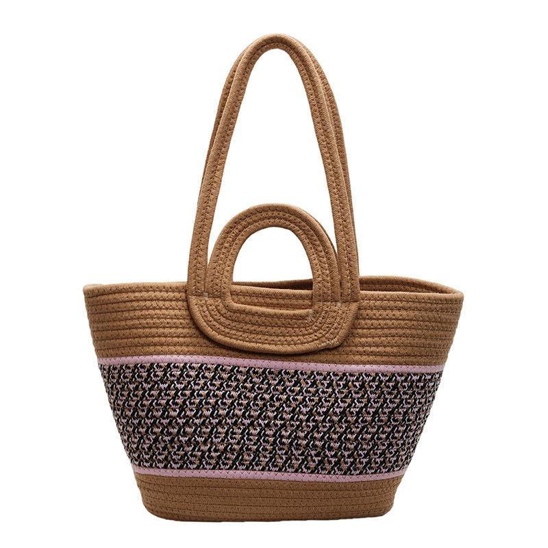 Large capacity woven bag women's new shoulder handbag commuter beach hand bucket bag
