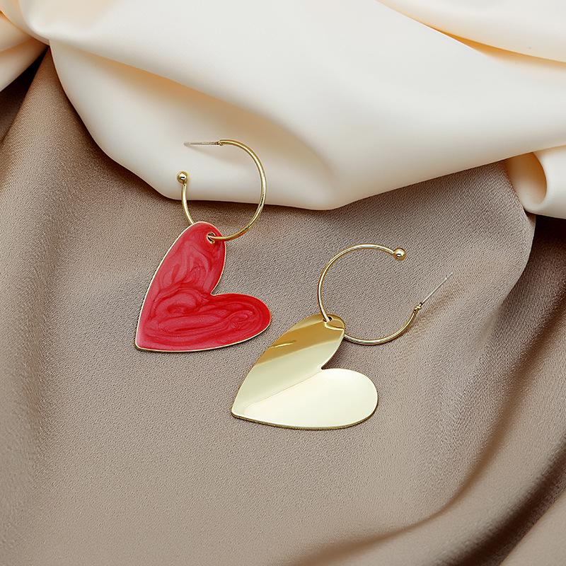 Trendy Big Heart Silver Needle Stud Earrings - Colorful Candy Design