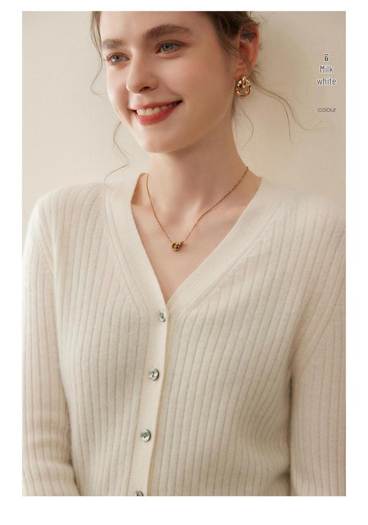 Women's 100% Pure Cashmere V-Neck Cardigan Sweater - Short Knitwear for Autumn/Winter