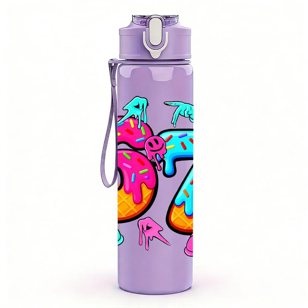 1PC Colorful 67 Number Graffiti Print 750ml Color Plastic Sports Water Bottle Leakproof Flip Straw Lid Suitable for Sports Office Home Use