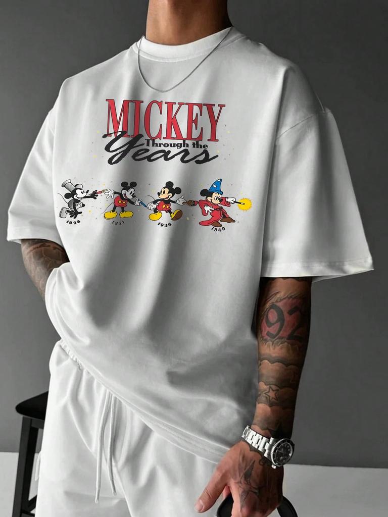 Disney Mickey Mouse Men's Casual Cartoon Print Short Sleeve T-Shirt Summer Casual Unisex Couples T-Shirt Y2k Parent-Child Outfit