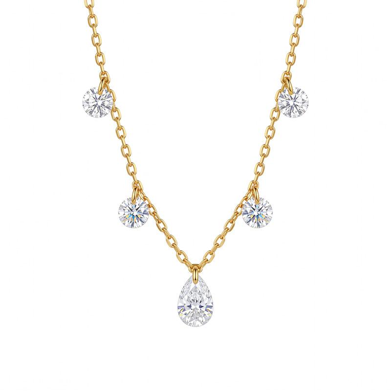 Dainty 925 Sterling Silver Teardrop Zircon Charm Necklace for Women Daily Wear Jewelry