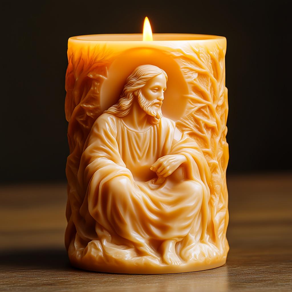 3D Jesus Relief Cylinder Candle Silicone Mold Easter Jesus Relief Resin Gypsum Mold Home Decoration Prayer Jesus Crafts Mold