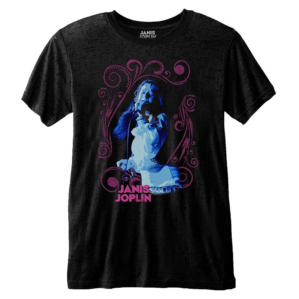 Janis Joplin Floral Frame Slim Fit T-shirt Medium Black