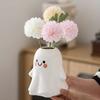 Ghost Shape Vase with Smile Face Pattern Ceramic Flower Planter Pot Nursery Room Bedroom Home White Decor