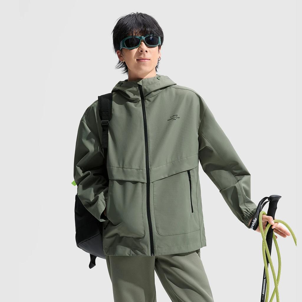 Li-Ning Water-Resistant Windbreaker Jacket With Hood And Letter Zipper Long Sleeve Comfortable Pants Casual Sports Suit AFDU951-4+AKLSC99-1