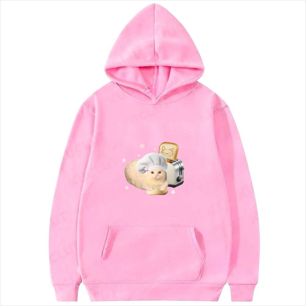 Cat Chef Toaster Print Hooded Sweatshirt Women Kawaii Graphic Long Sleeve Pullover Y2k Winter Casual Loose Cute Women Streetwear