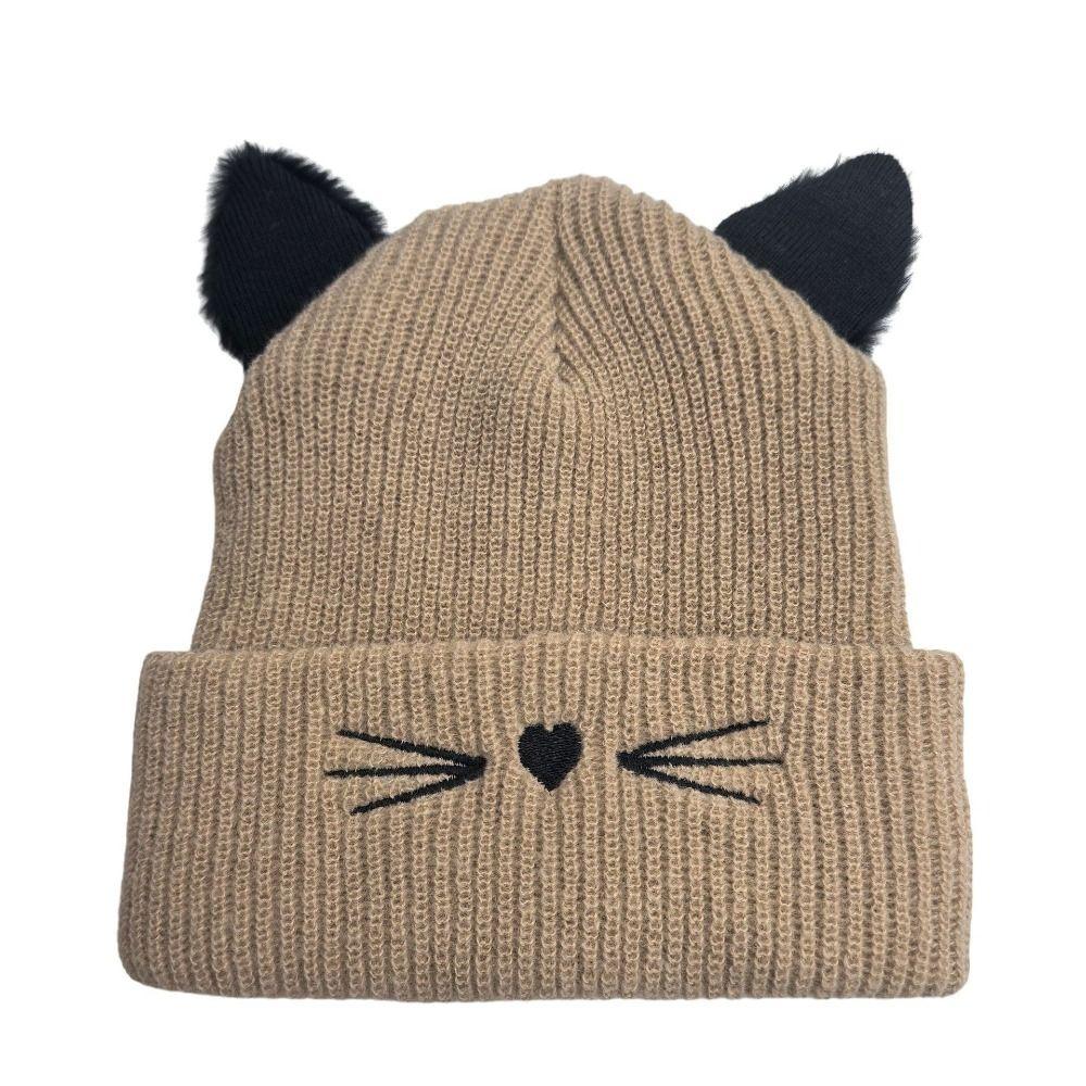 Embroidery Cat Ear Beanie Faux Fur Winter Hat Cute Kawaii Beanie For Women