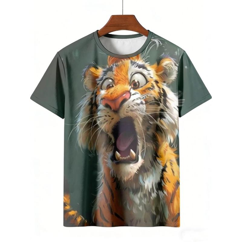 Men's T-Shirt Summer Casual Tops 3d Funny Animal Print T-Short Sleeve Beach Vacation O Neck T-shirt For Men Man Clothing