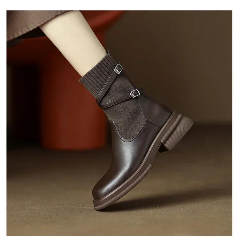 Women's New Chelsea Boots Retro Women's Thick Soled Shoes Thick Heel Elastic Socks Women's Ankle Boots Botines Chelsea