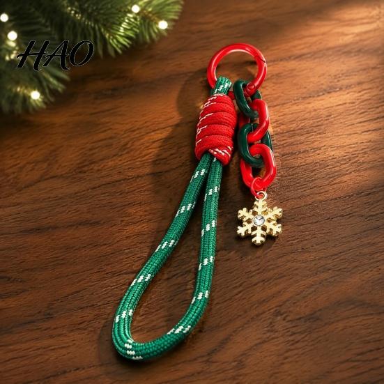Festive Bag Accessory Christmas Wristlet Keychain, Braided Rope Keychain with Santa Snowman Mobile Decoration Pendant Reindeer Charm, Decorative