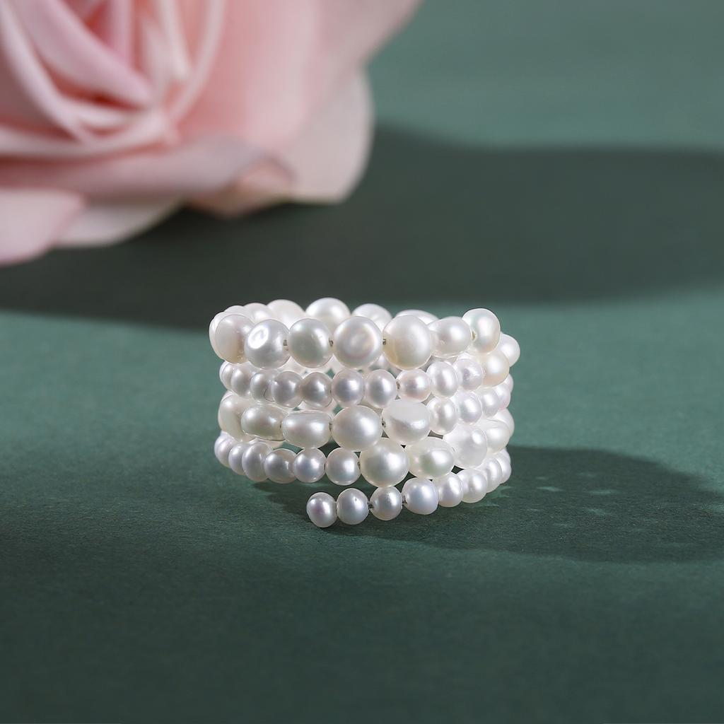 Freshwater Pearl Rings Stackable Elastic Finger Rings For Women Gifts Minimalist Ring Fashion Jewelry
