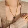 Chic Minimalist Women's Peach Heart Pendant Necklace: European & American Style, Sexy Layered Design with Drip Oil & Steel Beads
