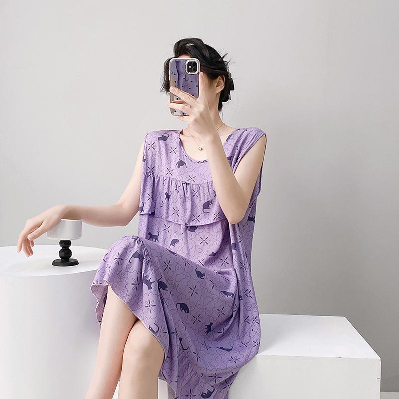 Ethnic vest women's nightgown summer thin cotton and silk loose artificial cotton loungewear casual suit thin skirt