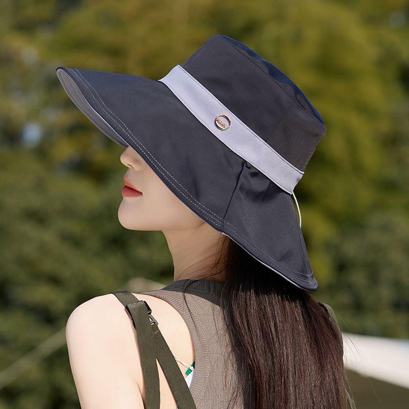 1pc Large Brim Shawl Bucket Hat for Women - Korean-Style Foldable Fisherman Cap, Lightweight Sunscreen Visor with Elastic Headband, Ideal for Beach